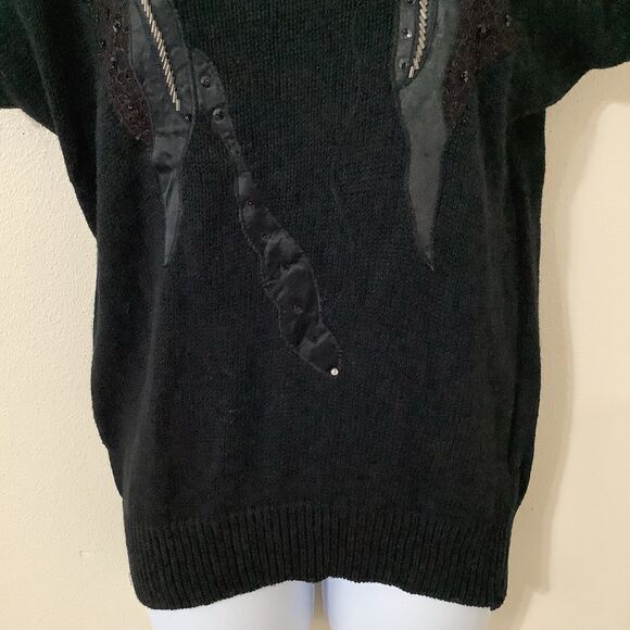 Vintage 90s Christina Embellished Rhinestone Knit Patchwork Pullover Sweater OS - Picture 4 of 10